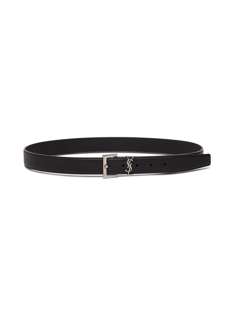 Saint Laurent Logo Buckle Leather Belt — Black