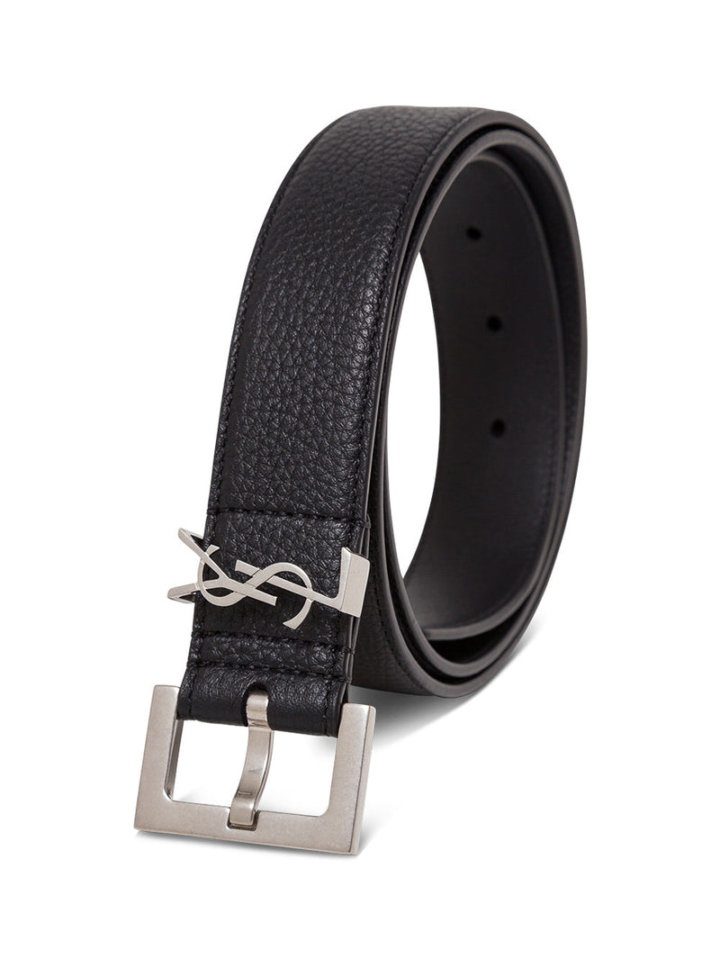 Saint Laurent Logo Buckle Leather Belt — Black