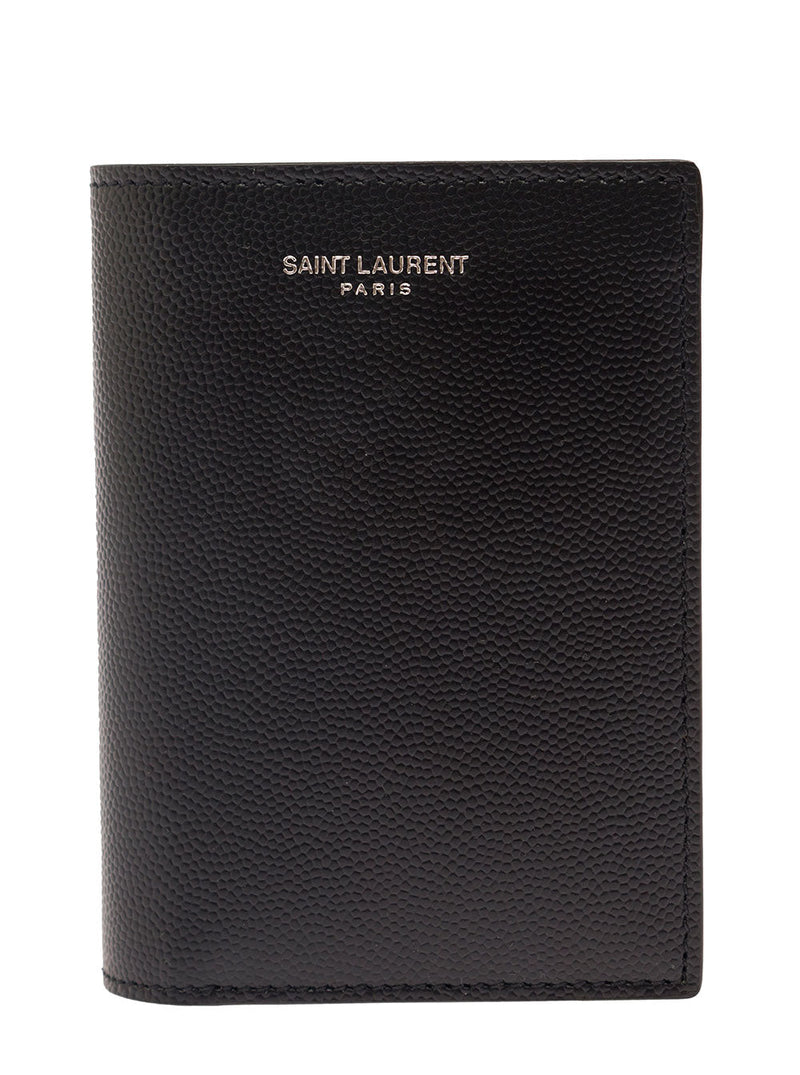 Saint Laurent Grain De Poudre Calfskin Card Case — Black Cases