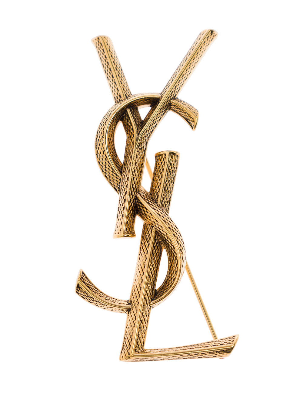 Saint Laurent Ysl Logo Gold-Plated Brooch — Gold Brass Brooches & Pins