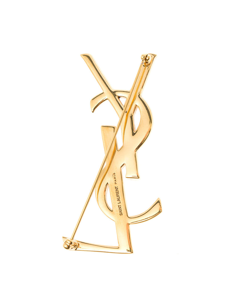 Saint Laurent Ysl Logo Gold-Plated Brooch — Gold Brass Brooches & Pins