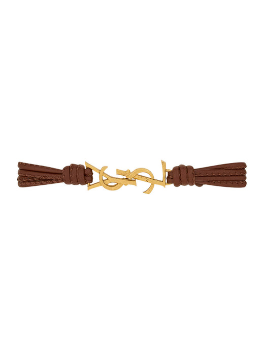 Saint Laurent Cassandre Bracelet — Brown Nappa Leather And Metal Bracelets