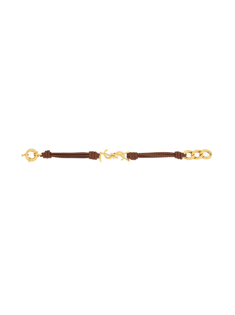 Saint Laurent Cassandre Bracelet — Brown Nappa Leather And Metal Bracelets