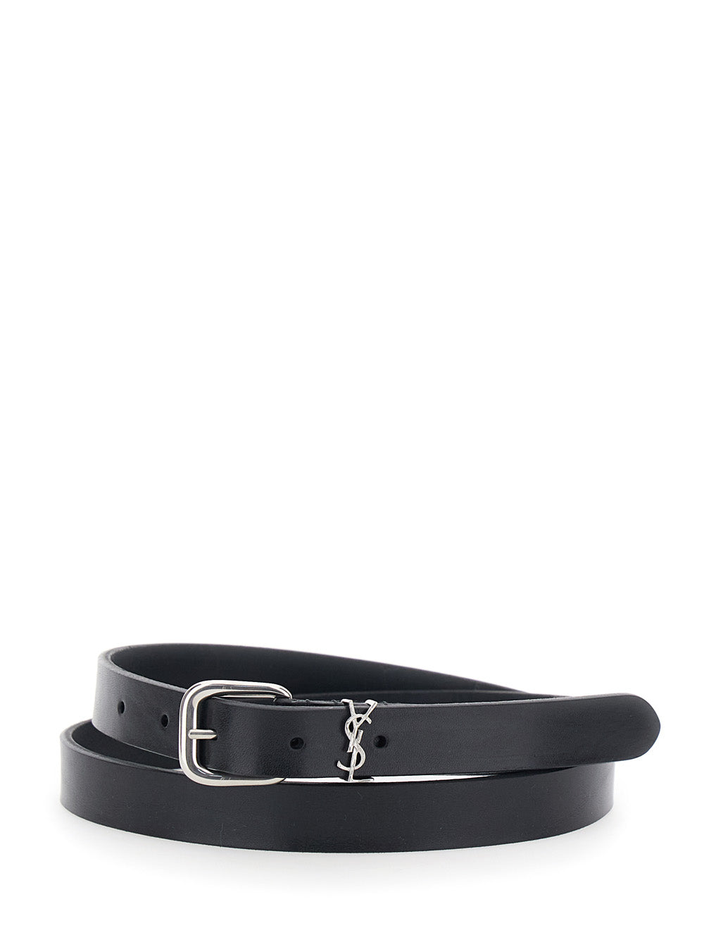 Saint Laurent Cassandre Plate Belt — Black Calf Leather