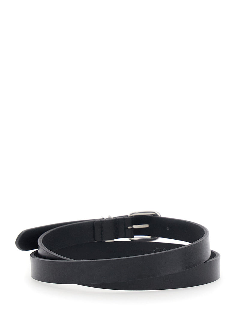 Saint Laurent Cassandre Plate Belt — Black Calf Leather