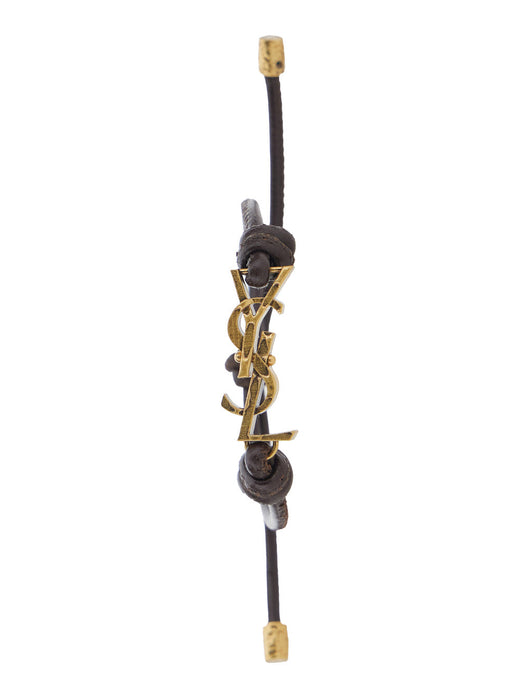 Saint Laurent Metal Buckle Leather Bracelet — Brown Bracelets
