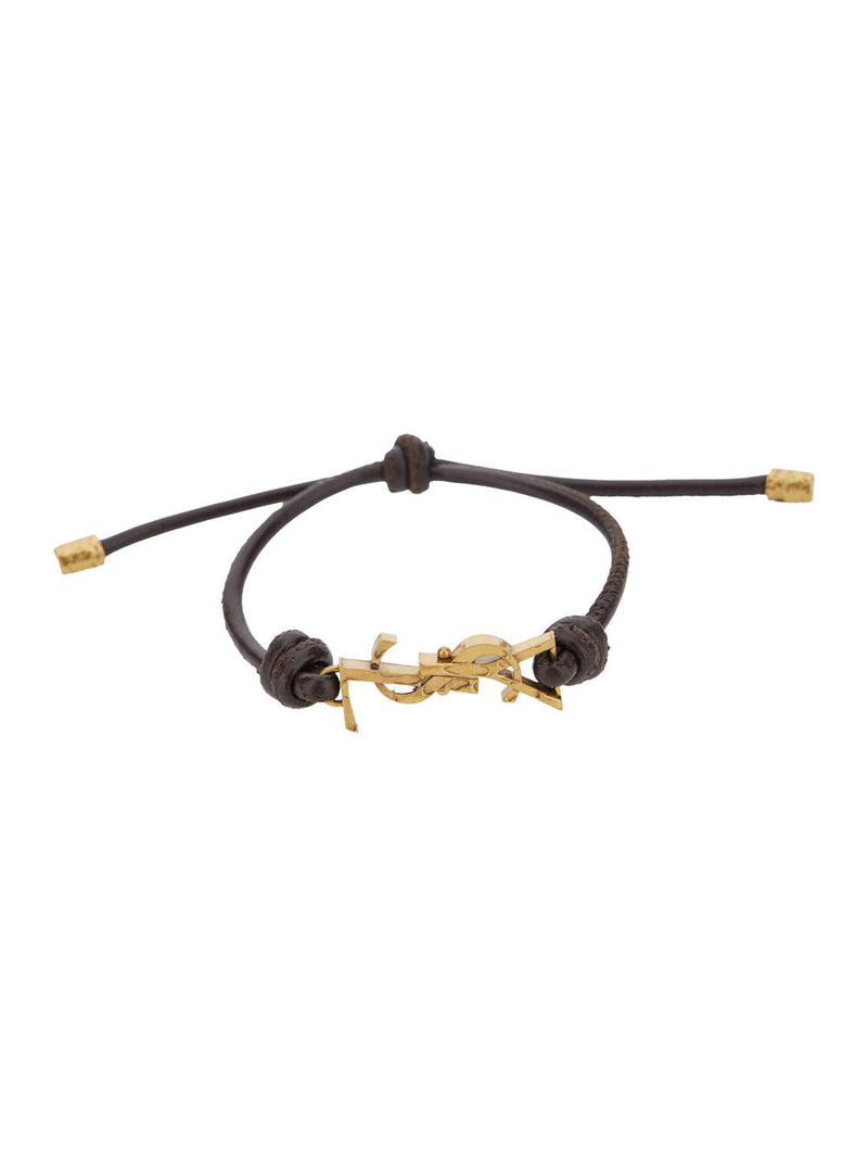 Saint Laurent Metal Buckle Leather Bracelet — Brown Bracelets