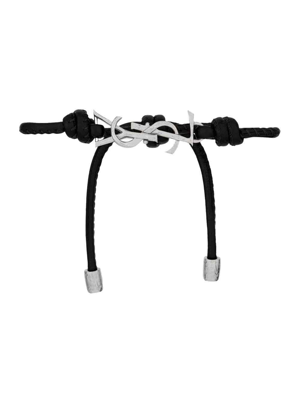 Saint Laurent Silver-Knotted Lamb Leather Bracelet — Brown Bracelets