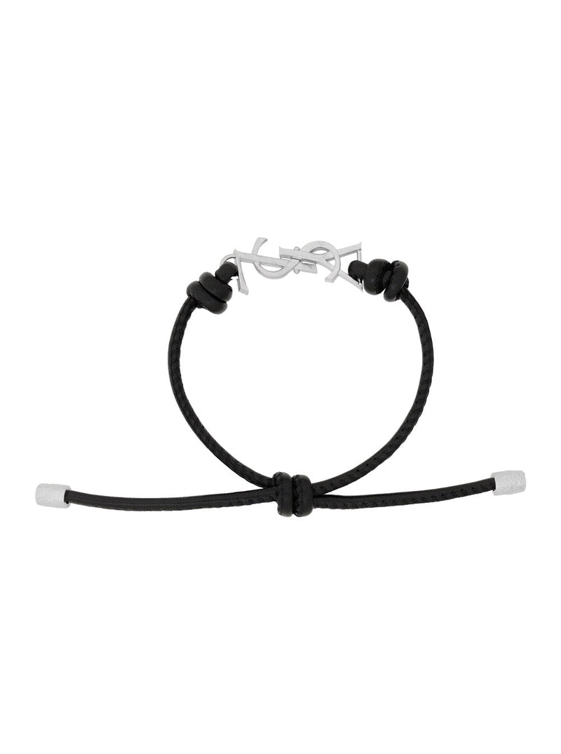 Saint Laurent Silver-Knotted Lamb Leather Bracelet — Brown Bracelets