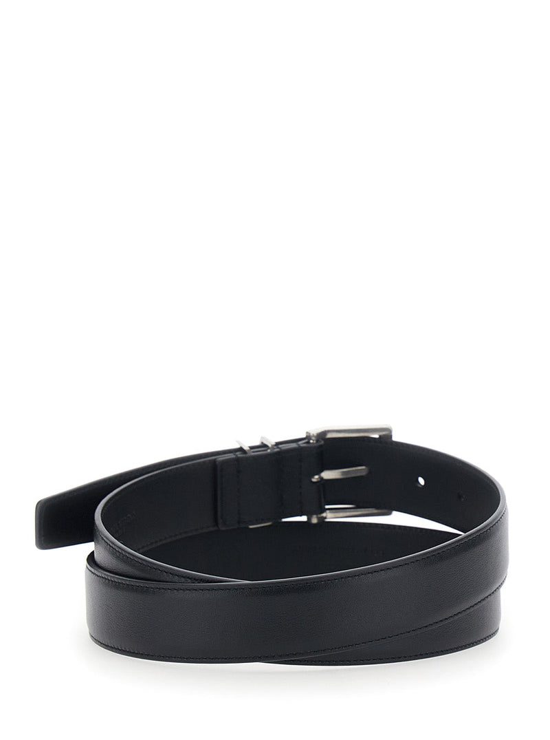 Saint Laurent Cassandre Plate Belt — Black Calfskin Leather