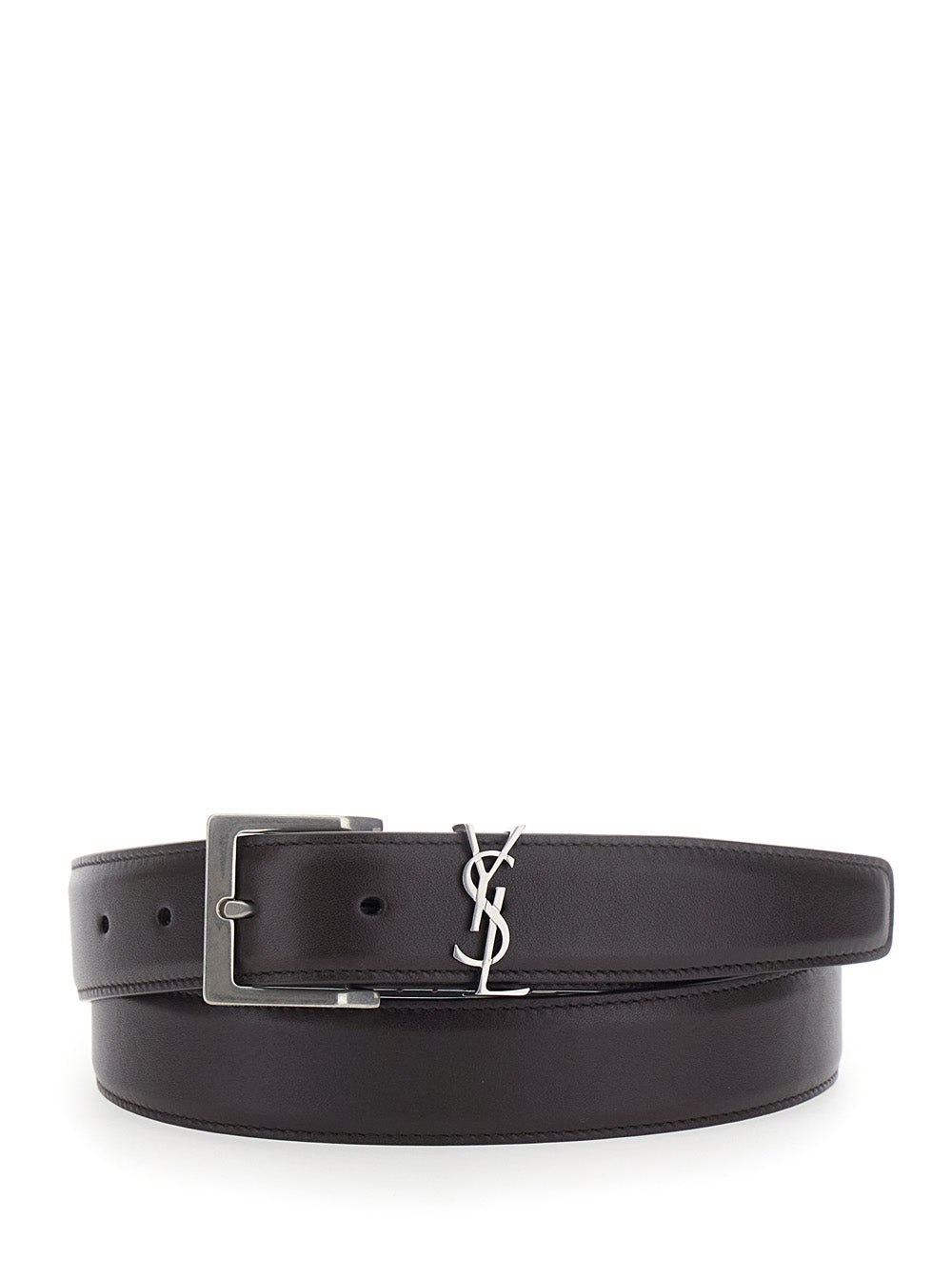 Saint Laurent Cassandre Belt — Brown Calf Leather