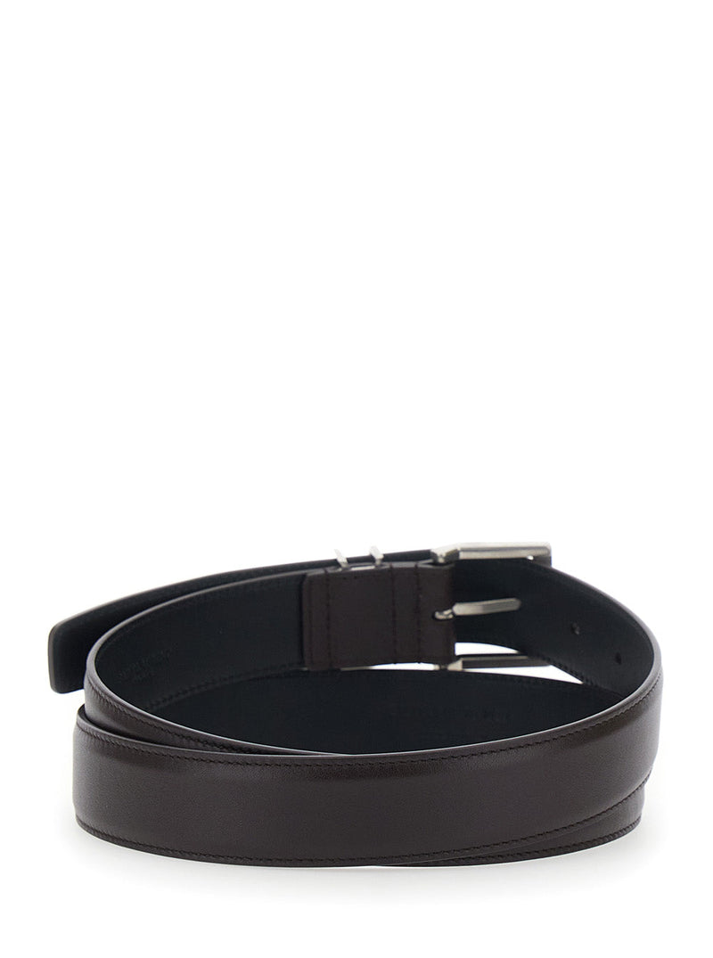Saint Laurent Cassandre Belt — Brown Calf Leather