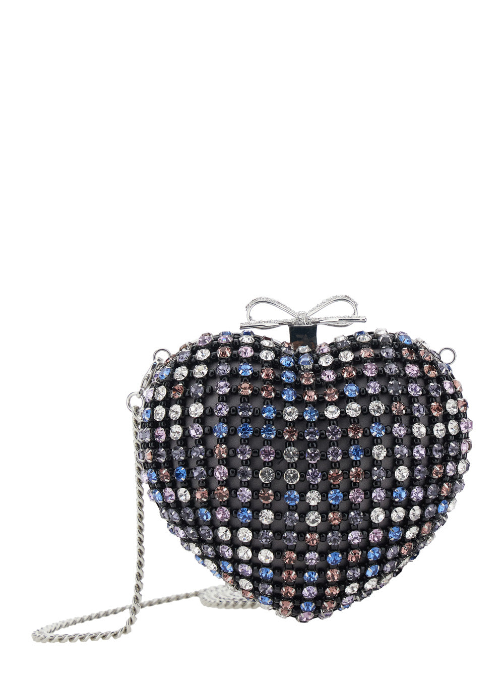 Self-Portrait Crystal-Embellished Heart Clutch — Multicolor Polyester