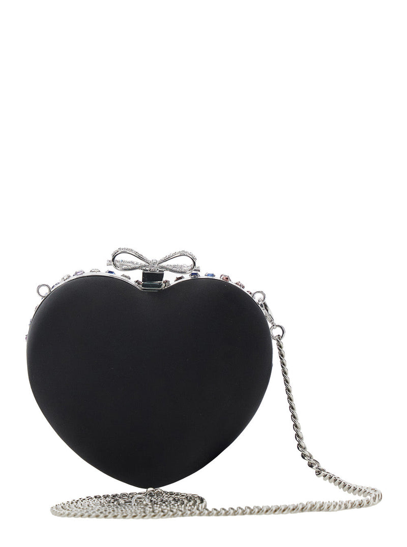 Self-Portrait Crystal-Embellished Heart Clutch — Multicolor Polyester