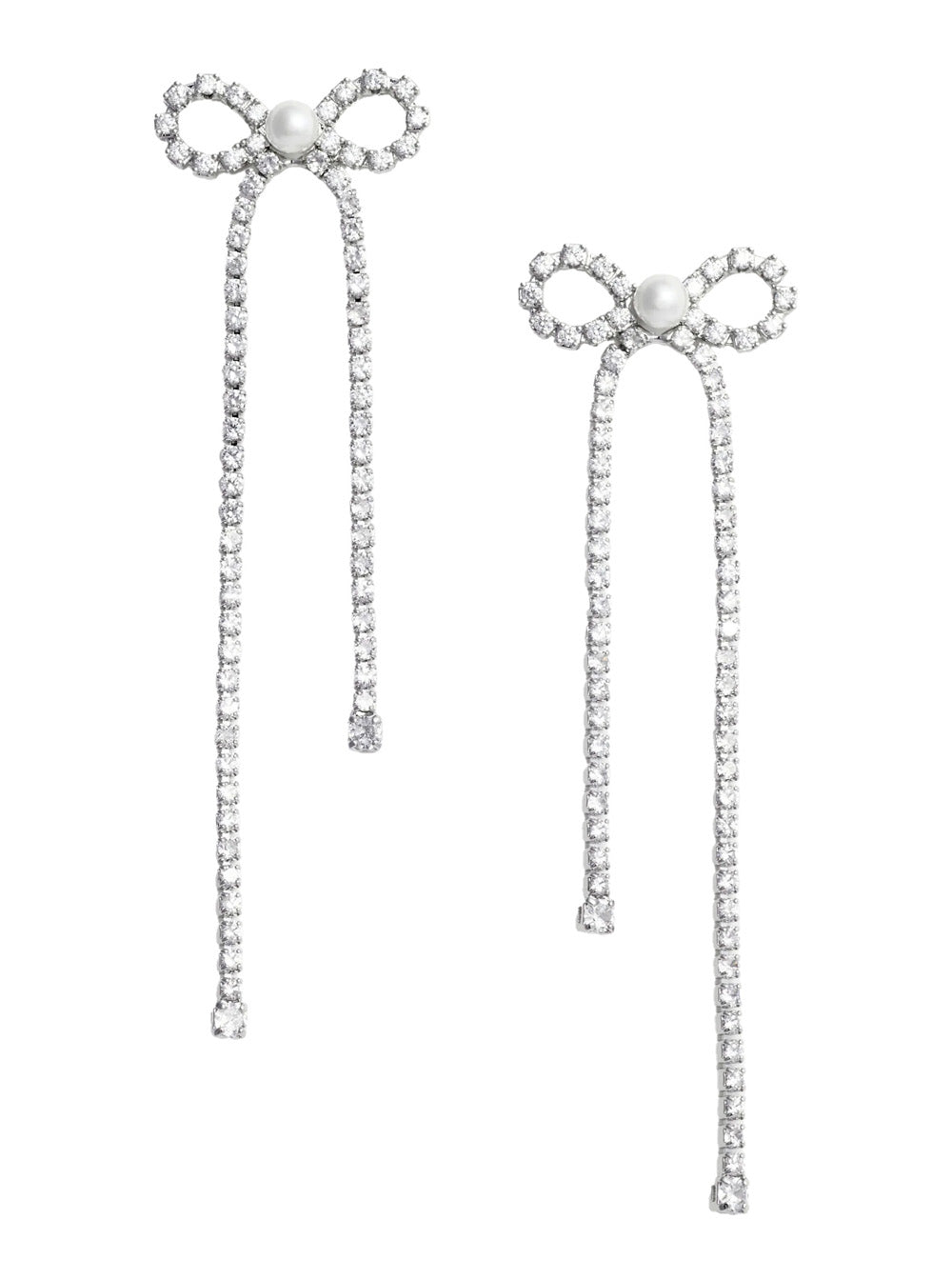 Self-Portrait Crystal Bow Drop Earrings — Silver Copper