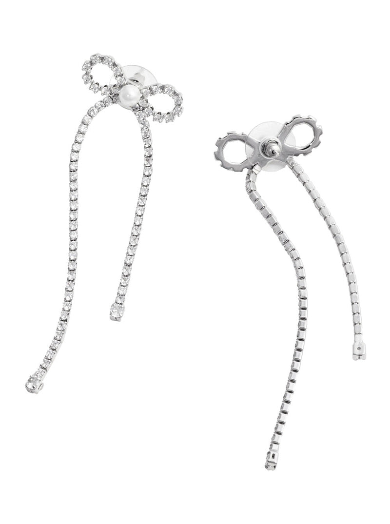 Self-Portrait Crystal Bow Drop Earrings — Silver Copper