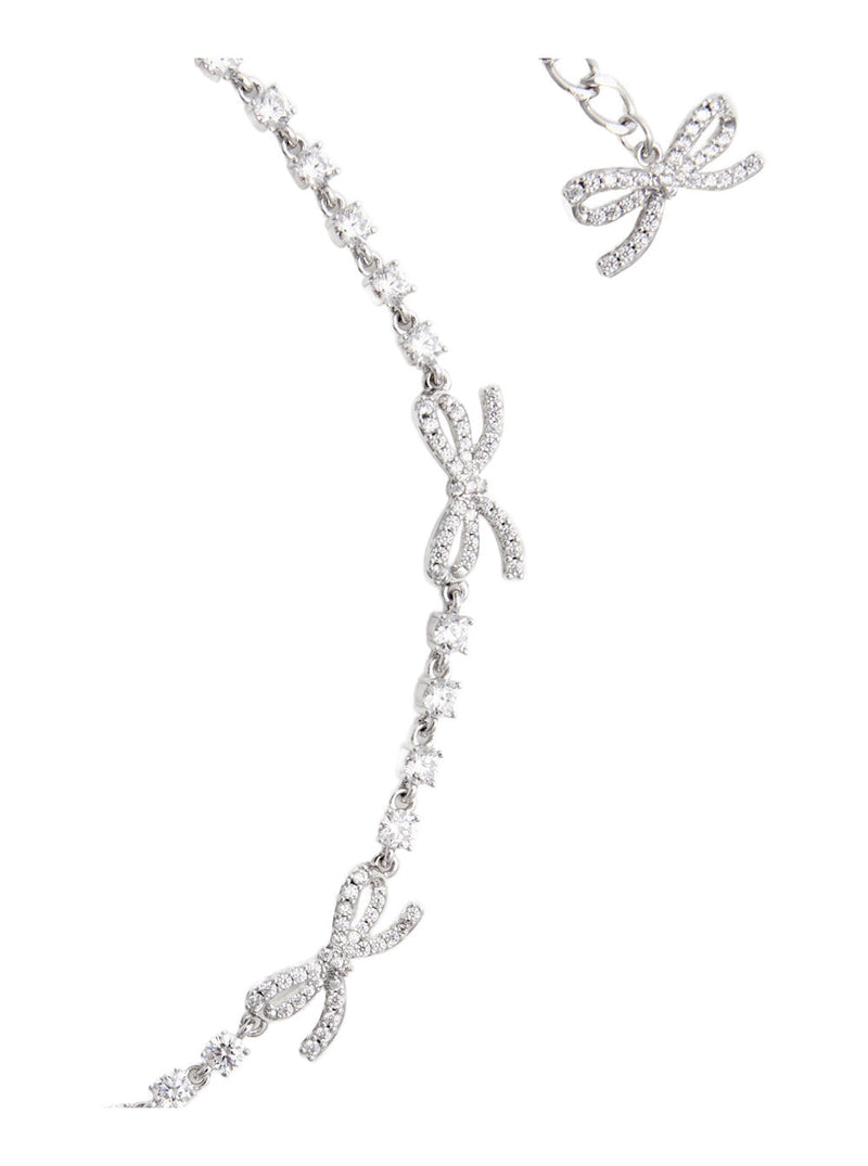 Self-Portrait Bow & Crystal Necklace — Silver Copper Necklaces