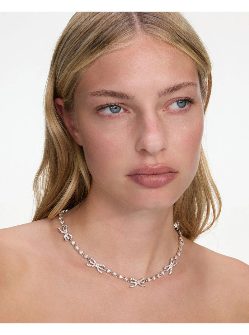 Self-Portrait Bow & Crystal Necklace — Silver Copper Necklaces
