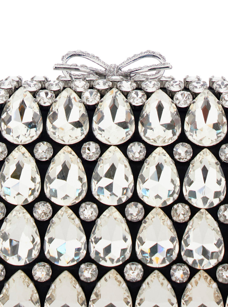 Self-Portrait Crystal-Embellished Clutch — Black Satin