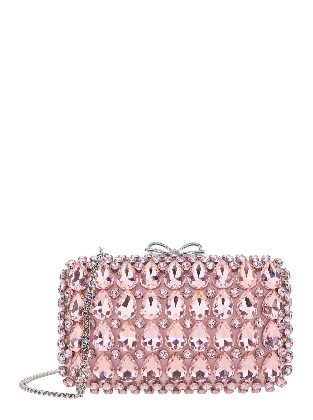 Self-Portrait Crystal-Embellished Satin Clutch — Pink With Applied Crystals