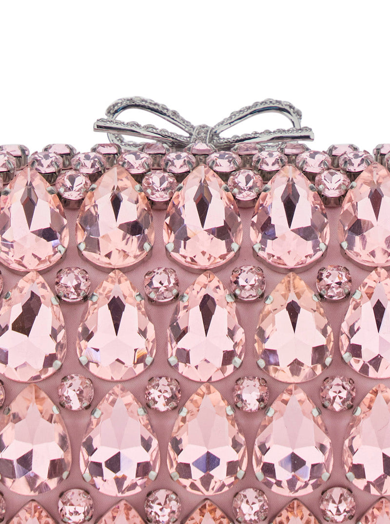 Self-Portrait Crystal-Embellished Satin Clutch — Pink With Applied Crystals