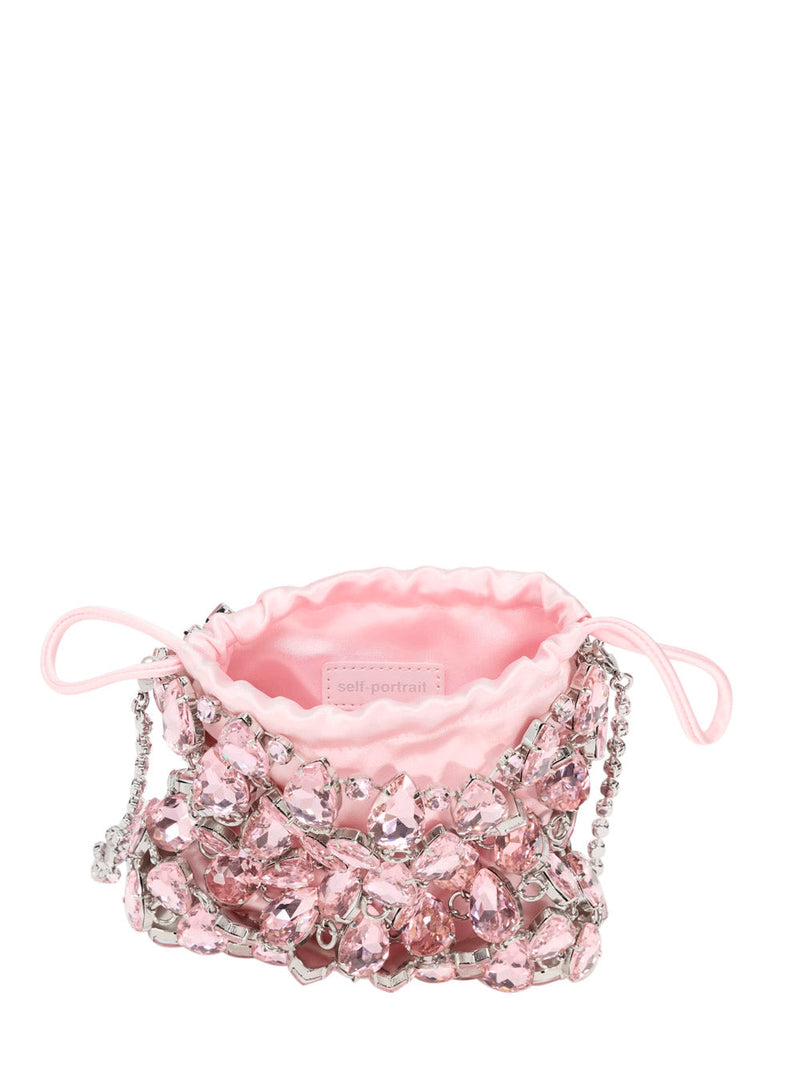 Self-Portrait Crystal Chainmail Mini Bag — Pink Tech Fabric