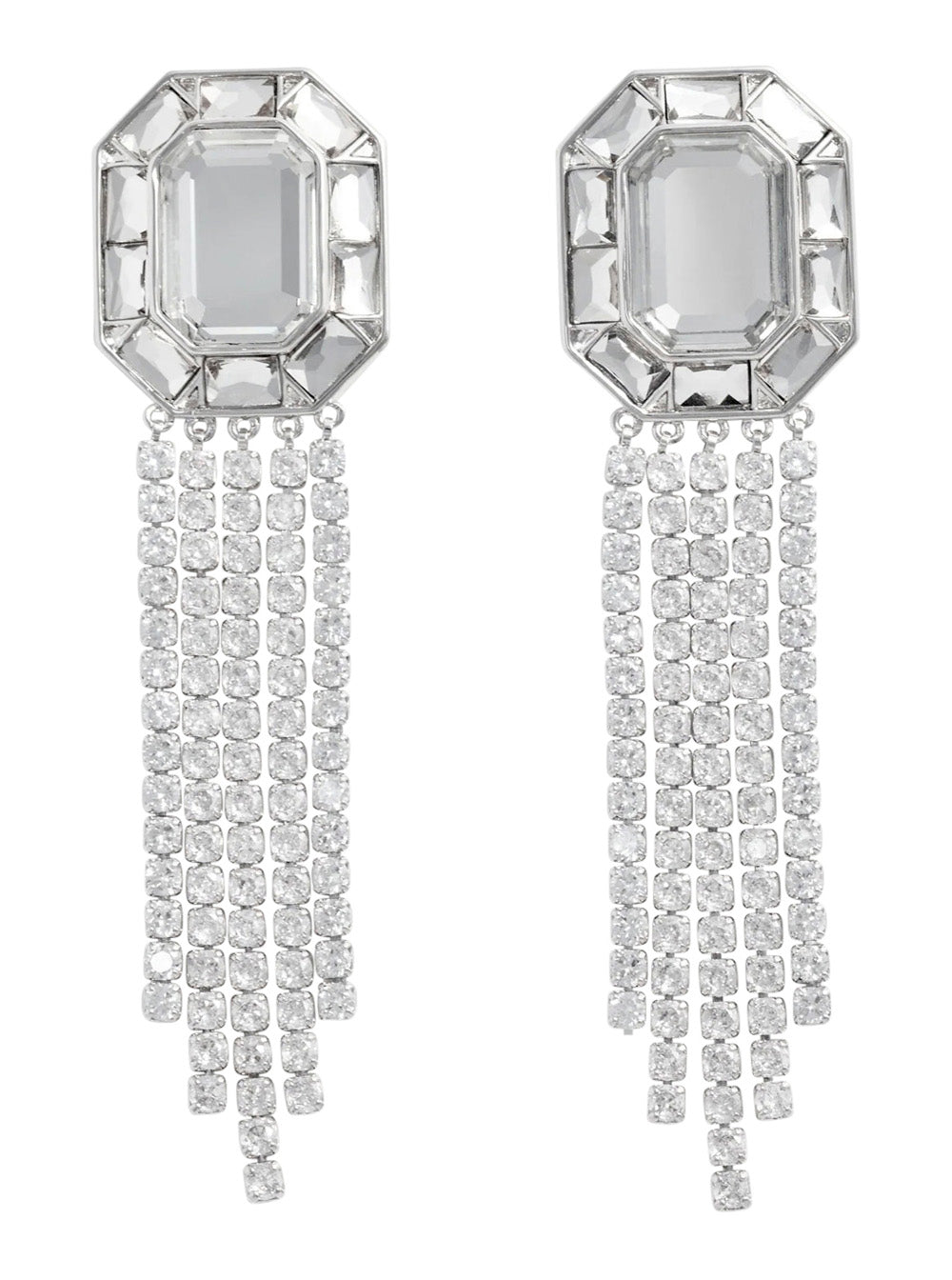 Self-Portrait Crystal Droplet Earrings — Silver Metal