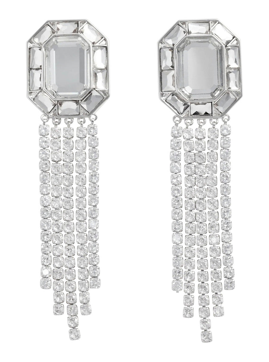 Self-Portrait Crystal Droplet Earrings — Silver Metal