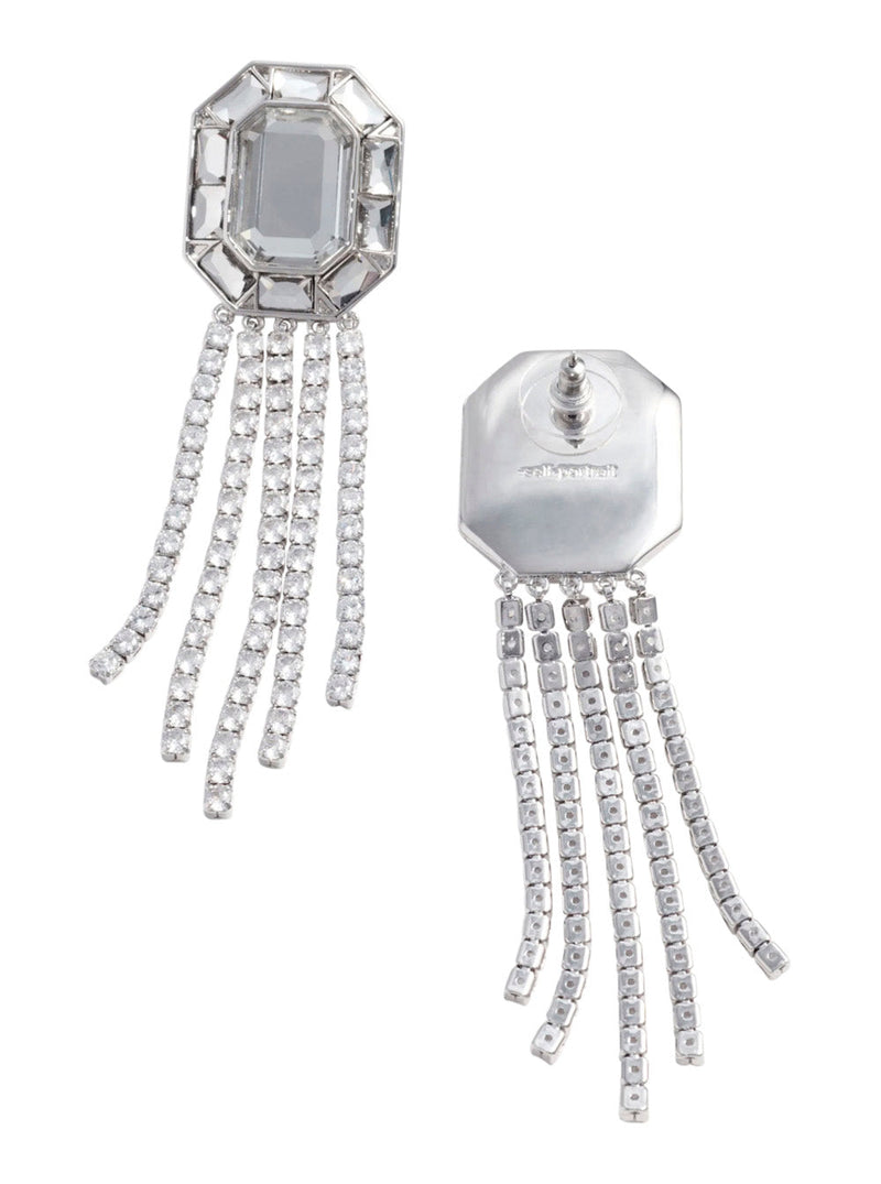 Self-Portrait Crystal Droplet Earrings — Silver Metal