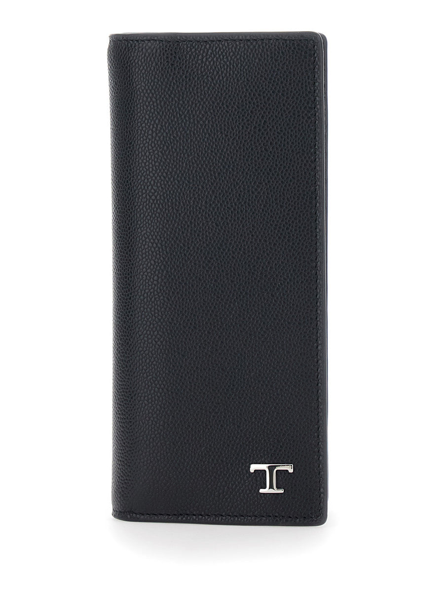 Tods Hammered Calf Leather Wallet — Black