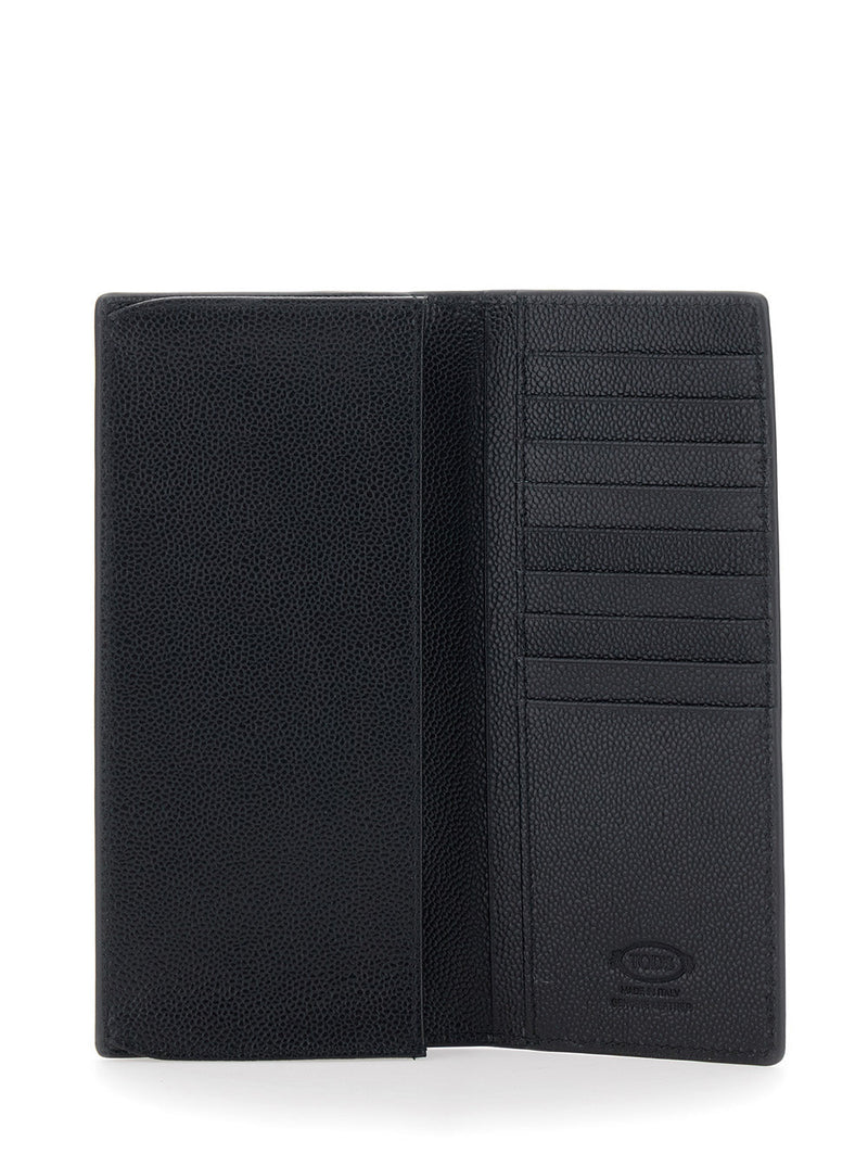 Tods Hammered Calf Leather Wallet — Black