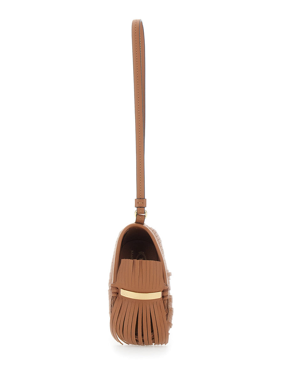 Tods Fringe Mini Bag — Brown Calf Leather