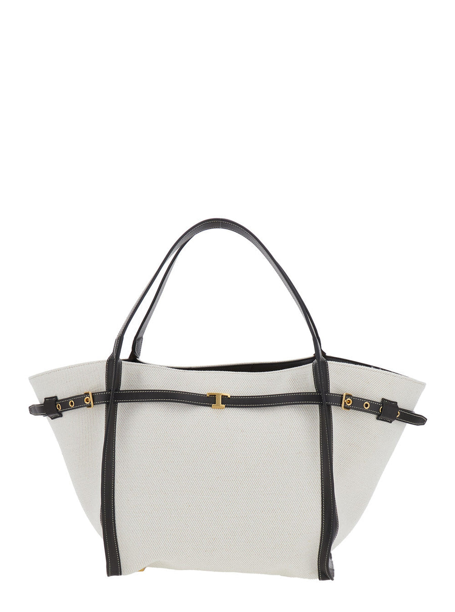 Tods Linen-Cotton Blend Tote Bag — White