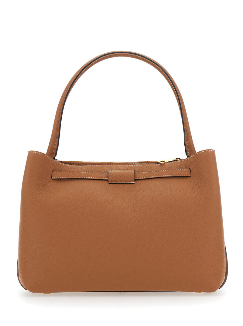 Tods Hammered Calfskin Shoulder Bag — Brown