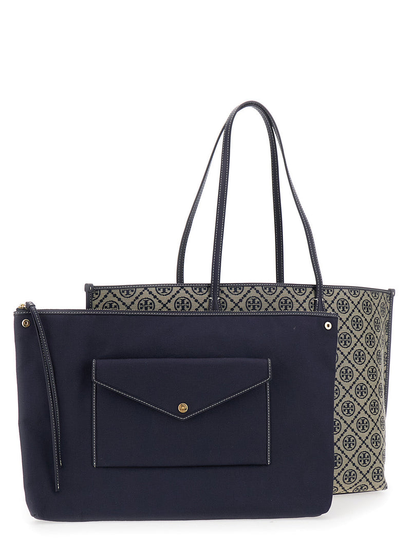 Tory Burch Perry T Tote Bag — Blue Cotton