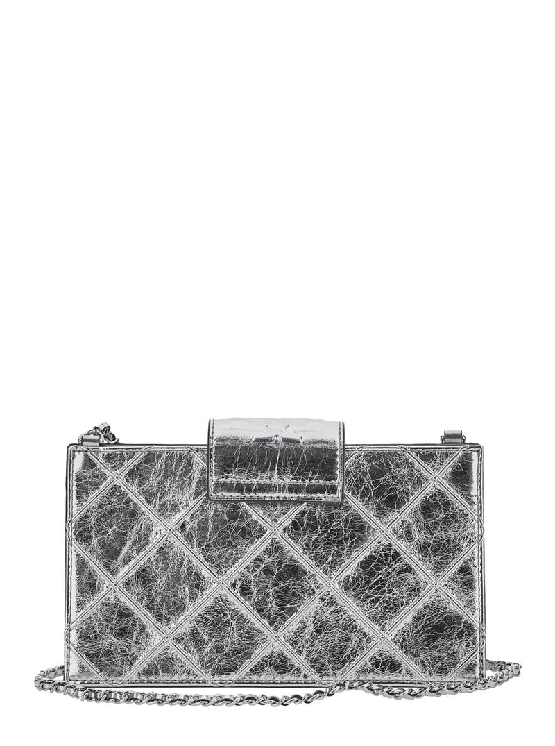 Tory Burch Fleming Mini Shoulder Bag — Silver Cowhide