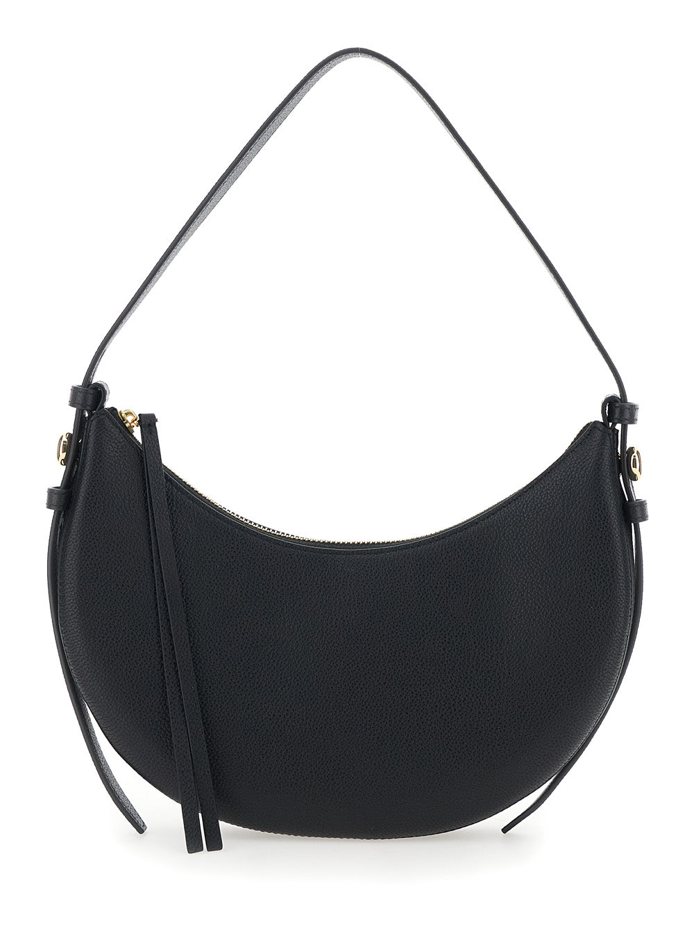 Tory Burch Romy Half Moon Shoulder Bag — Black Cowhide Leather