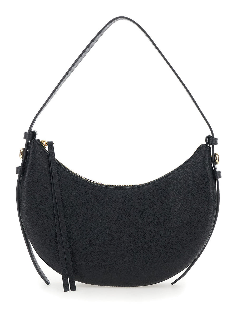Tory Burch Romy Half Moon Shoulder Bag — Black Cowhide Leather