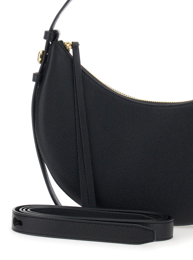 Tory Burch Romy Half Moon Shoulder Bag — Black Cowhide Leather