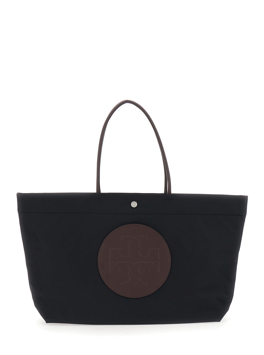 Tory Burch Ella Twist Tote Bag — Black Polyamide