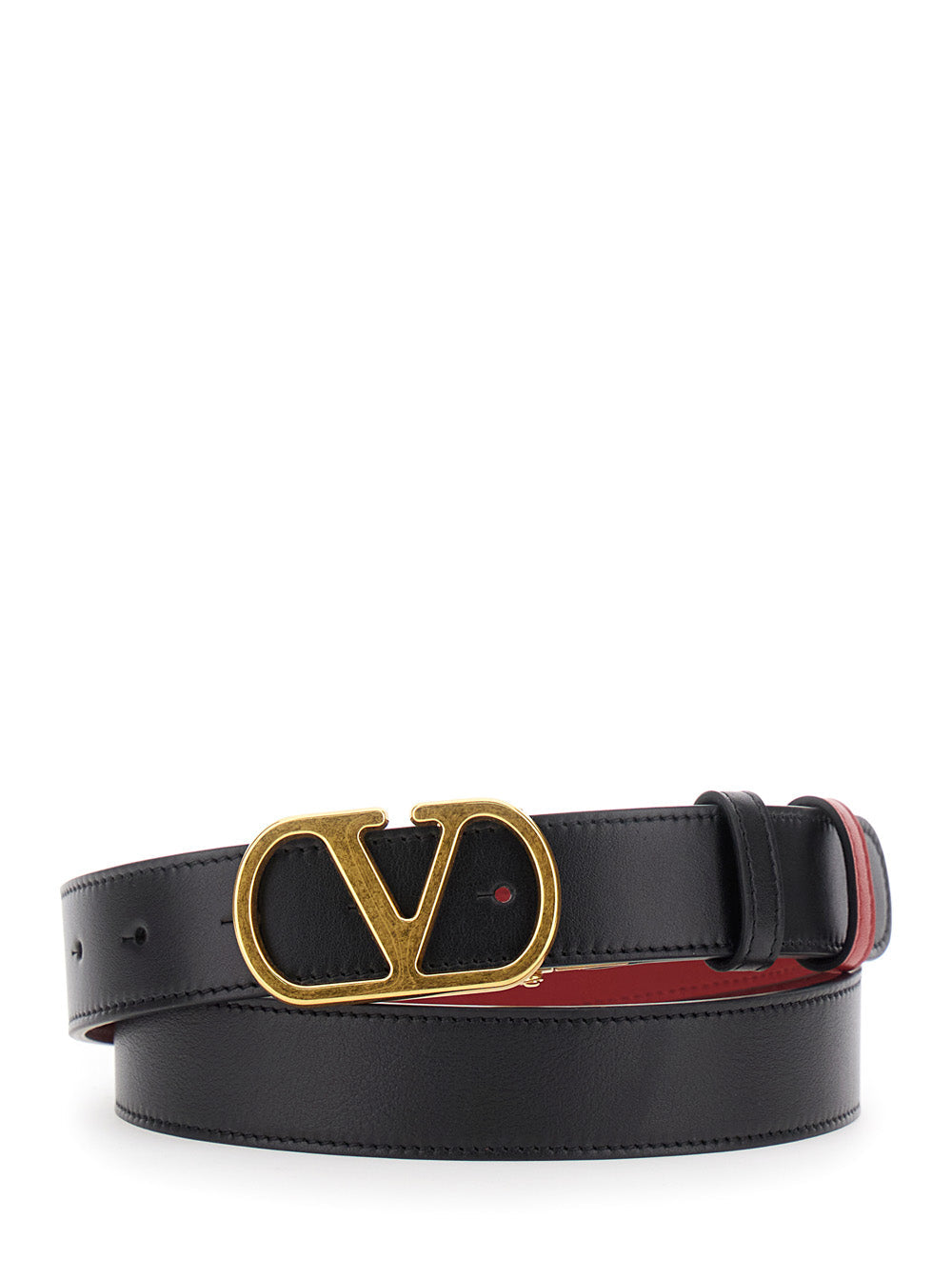 Valentino Garavani Vlogo Buckle Reversible Belt — Black Calf Leather