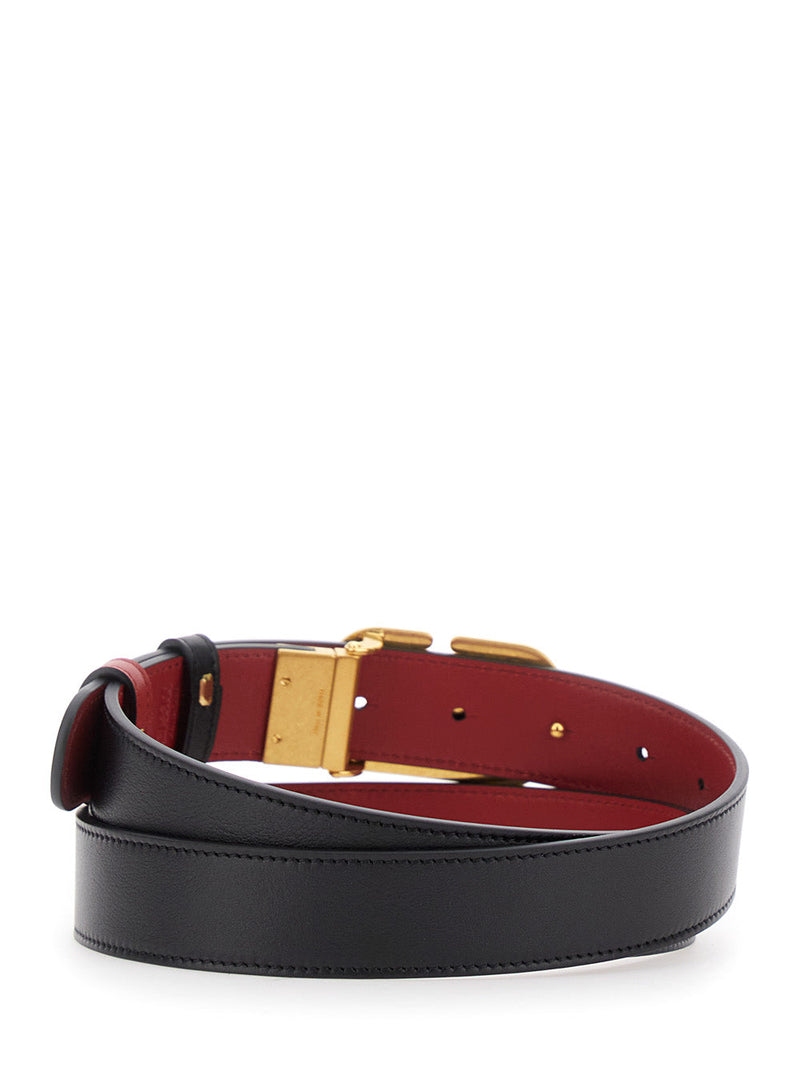 Valentino Garavani Vlogo Buckle Reversible Belt — Black Calf Leather