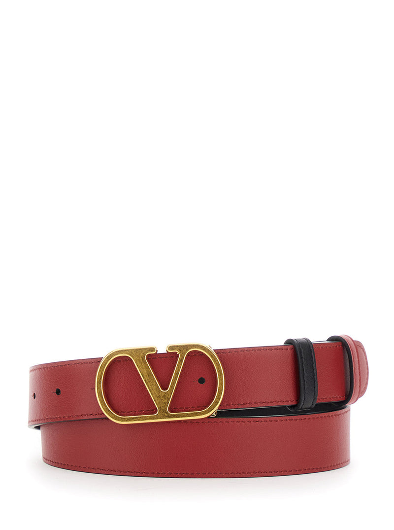 Valentino Garavani Vlogo Buckle Reversible Belt — Black Calf Leather
