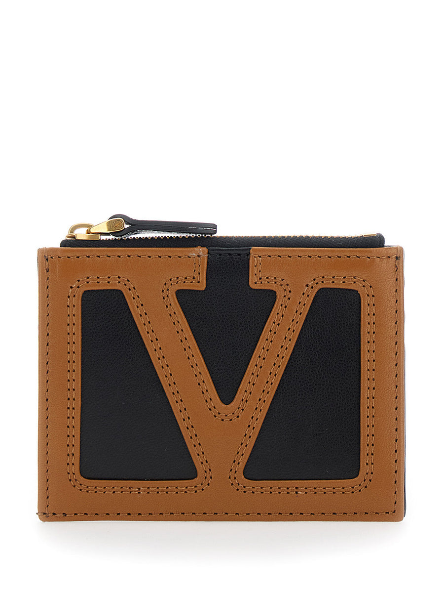 Valentino Garavani Vlogo Leather Card Case — Brown Cases