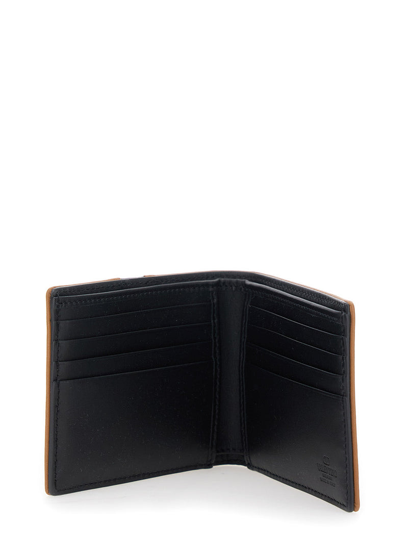 Valentino Garavani Maxi Vlogo Bi-Fold Wallet — Brown Leather