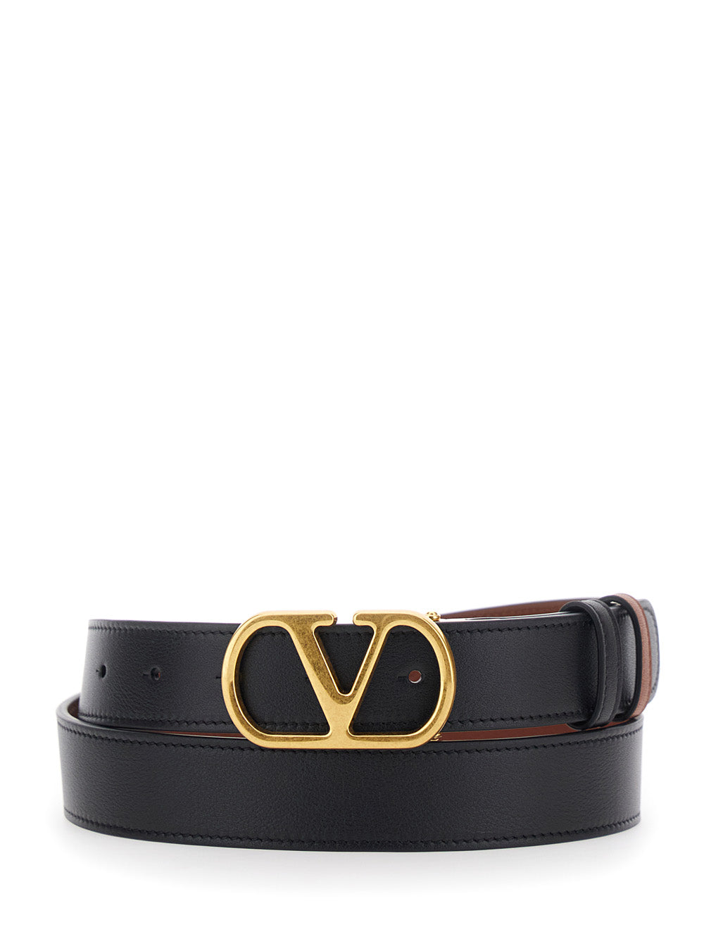Valentino Garavani Leather Reversible With Vlogo Buckle Belt — Black Calfskin