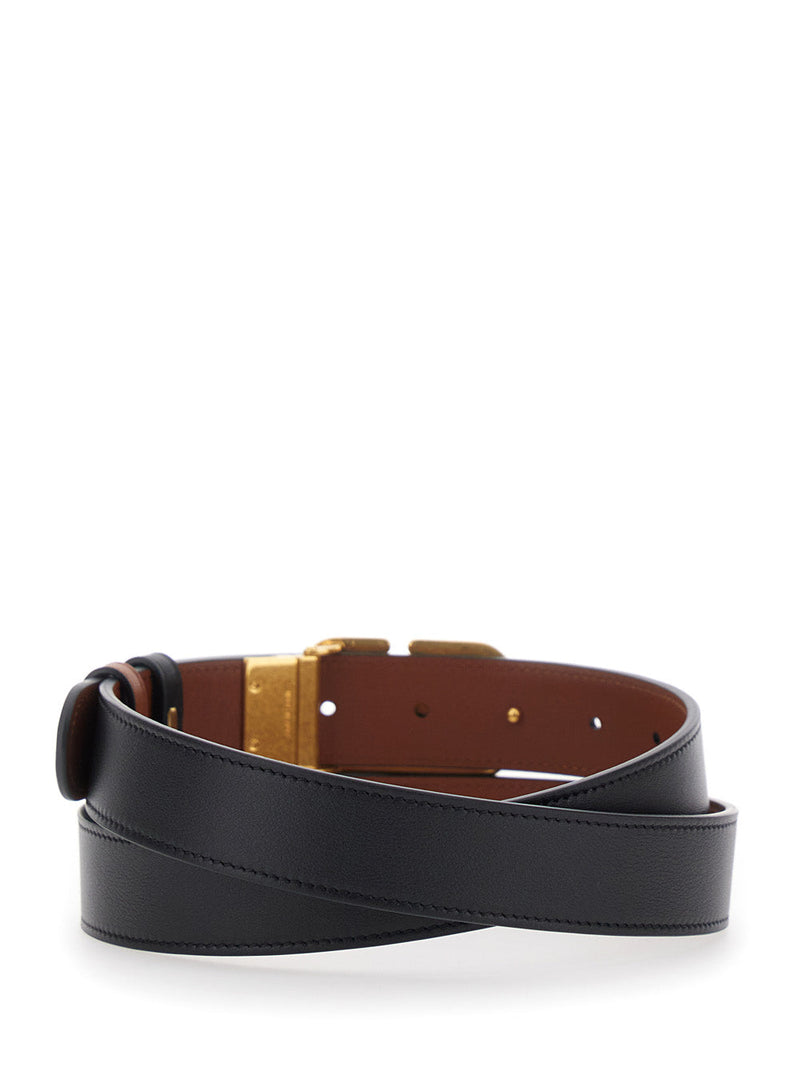 Valentino Garavani Leather Reversible With Vlogo Buckle Belt — Black Calfskin