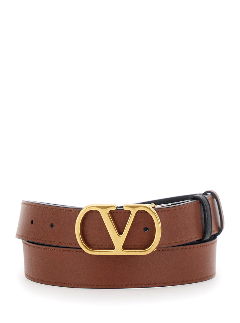 Valentino Garavani Leather Reversible With Vlogo Buckle Belt — Black Calfskin