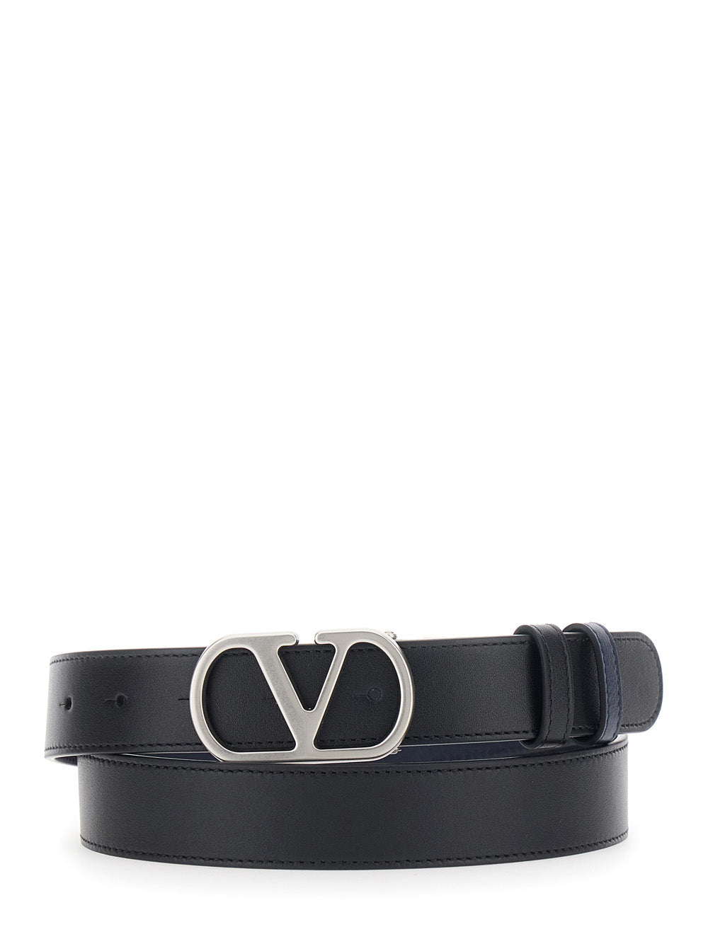 Valentino Garavani Vlogo Reversible Belt — Black Calfskin
