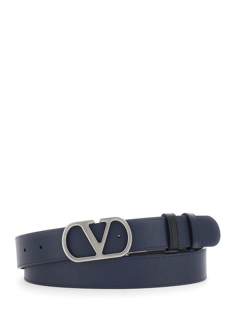 Valentino Garavani Vlogo Reversible Belt — Black Calfskin